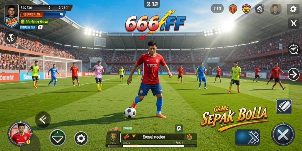Screenshot menampilkan aksi seru dalam pertandingan sepak bola di 666FF.