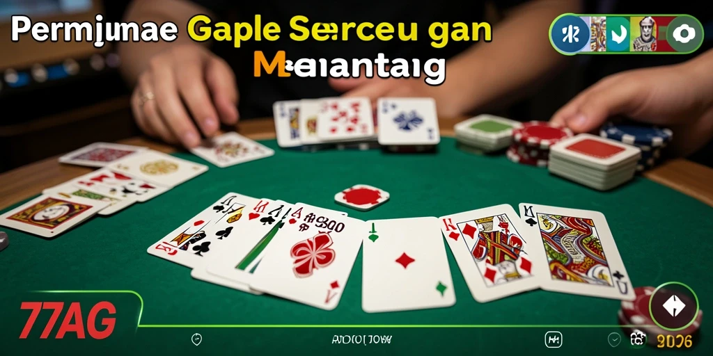 Tampilan screenshot utama dari gameplay seru 77AG dalam permainan Gaple.
