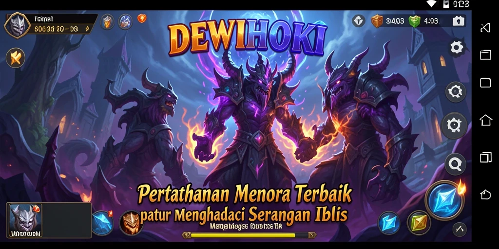 Gameplay seru DEWIHOKI dengan pemandangan menara pertahanan yang menawan.