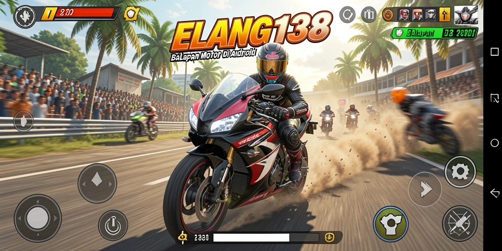 Screenshot gameplay ELANG138 menampilkan balapan motor yang seru dan mendebarkan.