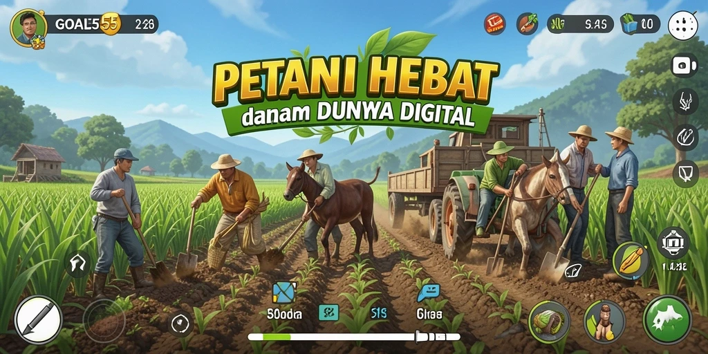 Tampilan gameplay <strong>GOAL55</strong> yang menakjubkan saat bertani di ladang.
