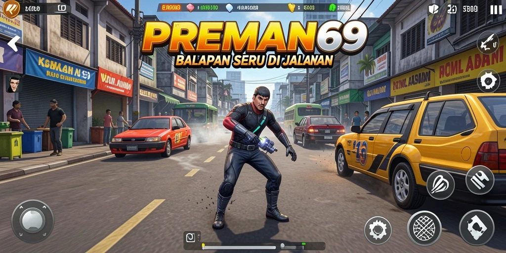 Screenshot gameplay balapan yang menegangkan di PREMAN69.