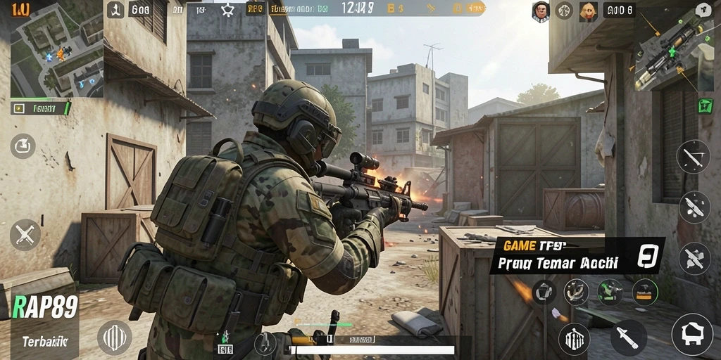 Screenshot gameplay RAP89 menampilkan aksi tembak-menembak yang mendebarkan.