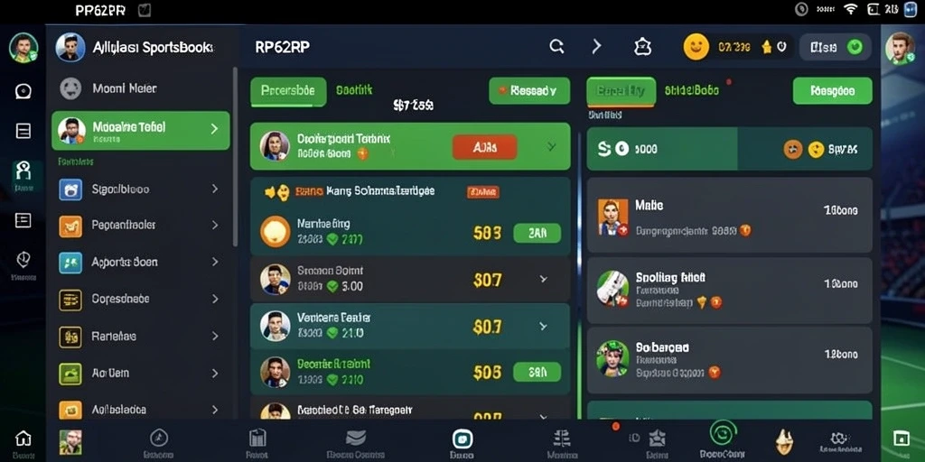 Screenshot utama RP62RP menampilkan tampilan aplikasi Sportsbook yang modern.