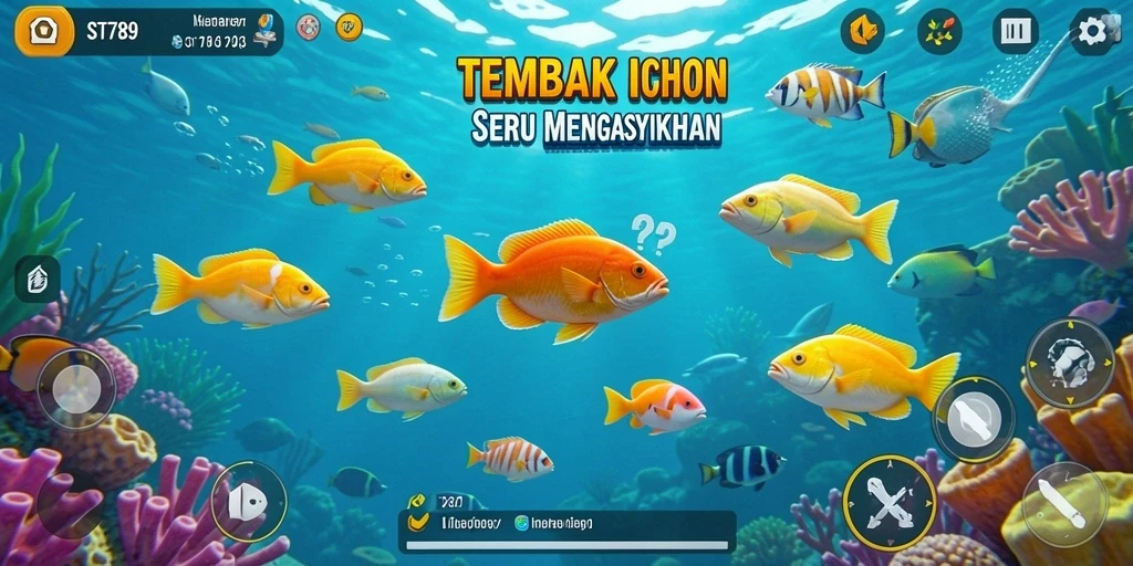 Gameplay seru Tembak Ikan di ST789 dengan berbagai ikan untuk ditangkap.